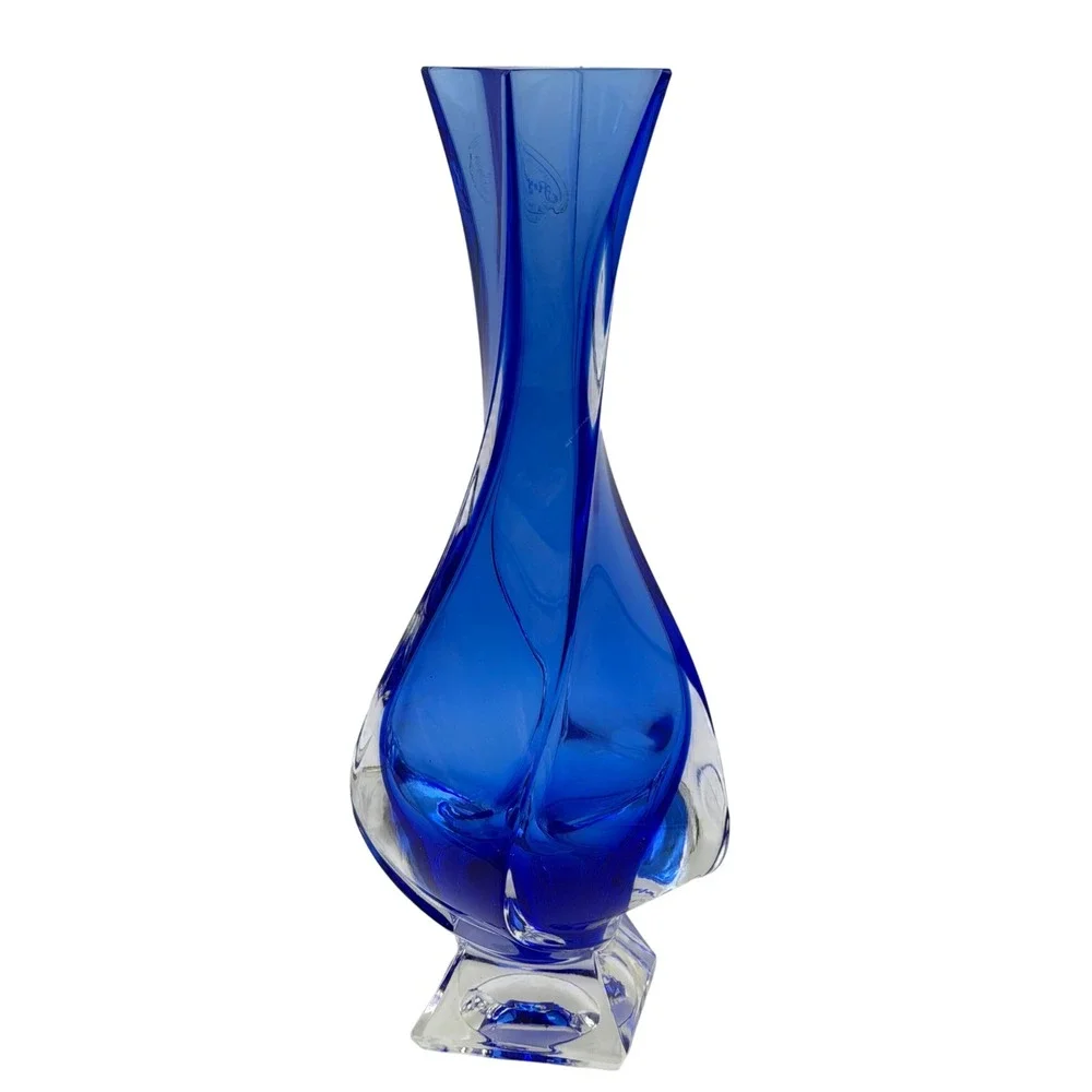 Vtg Royal Gallery Cobalt Blue Lead Crystal Twisted Bud Vase Italy Macy Co 9 in